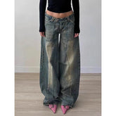 Lunivop Autumn Vintage Street Style Oversized Jeans Grunge 2000s Low Rise Loose Denim Pants y2k Aesthetic Korean Fashion Blue Jeans
